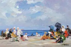 Jacques Deveau, Beach Scene, Oil on canvas