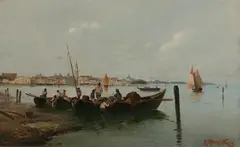 G. Ricardi, Fishermen, Oil on canvas