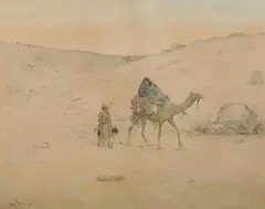 Desert Scene with Camel by Henry Bacon, Watercolor, offered Jun 2010