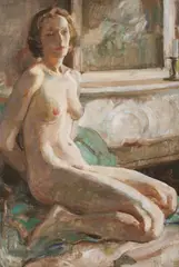 Herbert Morton Stoops, Nude Woman Kneeling, NUDE WOMAN KNEELING, oil on canvas