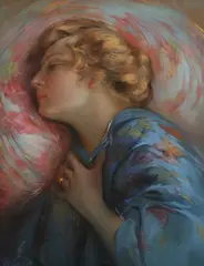 Alessandro Mastro Valerio, Portrait of Woman in Blue Robe, Pastel