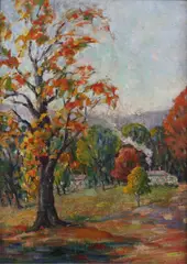 Walter Baum, Autumn Landscape, Oil on canvas laid on board