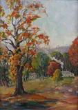 Walter Baum, Autumn Landscape, Oil on canvas laid on board