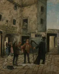Musical Trio in Courtyard by Augusto Bompiani, Oil on canvas, offered Jun 2010