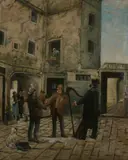 Augusto Bompiani, Musical Trio in Courtyard, Oil on canvas