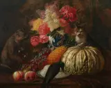 Still Life with Monkey by Continental School, Oil on canvas, offered Jun 2010