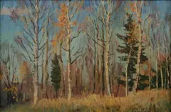Konstantin Gorbatov, Field at Forest'S Edge, Oil on board