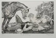 Don Quixote Reading by Frank Wright, Engraving, sold Jul 2010