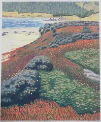 Gordon Mortensen, Monastery Beach, Color woodcut