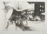 John Winkler, Night in Chinatown with Lighted Windows, Etching