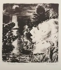 Karl Schrag, Flowering Tree-Moonlight, Color lithograph