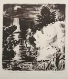 Karl Schrag, Flowering Tree-Moonlight, Color lithograph