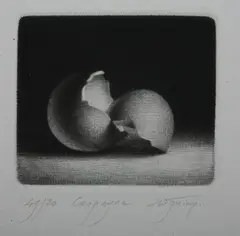 Konstantin Chmutin, EGG SHELLS, numbered 49/70 and inscribed illegibly in pencil lower margin, Mezzotint
