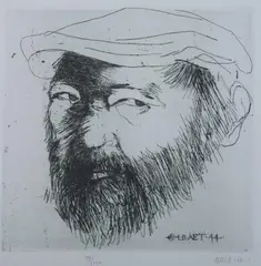 Self-Portrait at Age 44 by Leonard Baskin, Etching, sold Jul 2010