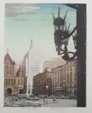 Louis Novak, At Copley Square, Color linocut