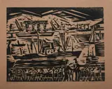 Werner Drewes, Harbor Scene, Woodcut