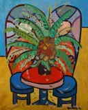 Mario Giacoya, Flores Sobre Mesa, Acrylic on canvas