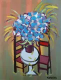 Mario Giacoya, Flores Con Mesa Y Sillas, Acrylic on board