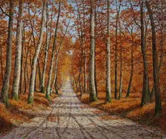 Adrien Schulz, Paysage D'Automne de Forêt, Oil on canvas