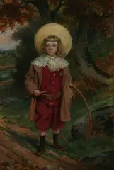Young Boy with Hoop by Antoine Auguste Thivet, Oil on canvas, offered Jul 2010