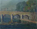 Carl Wagn, Bridge in Morning Mist, Oil on canvas