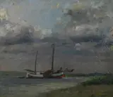 At Anchor by Continental School, AT ANCHOR, oil on board, sold Jul 2010