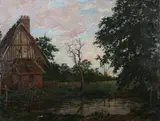 Thatched Cottage at Daybreak by Continental School, THATCHED COTTAGE AT DAYBREAK, oil on board, offered Jul 2010