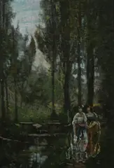 E. Baudin, Women Along Forest Path, Oil on canvas