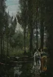 E. Baudin, Women Along Forest Path, Oil on canvas