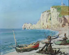 Georges Planes, Bateau Sur la Plage, Oil on board
