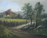 Louis Henry, Country Road with Distant Farmhouse, Oil on canvas