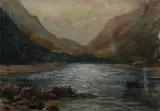 L. Lavergne, Mountain Lake, Oil on paper laid on board