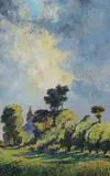 A. Coste, View of Church Through Trees, Oil on board