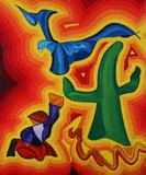 Yannig Guillevic, L'Oiseau Bleu Et L'Enfant, Oil on canvas