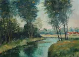 T. Mescuey, Winding Creek, Oil on board