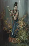 J. Jolliffe, Chinese Meiren Beauty Holding White Flower, Oil on canvas