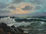 Alfred Gabali, Rocky Coastline at Dawn, Oil on canvas