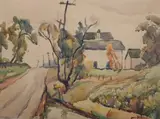 Edgar Nye, Church Along Country Road, Watercolor