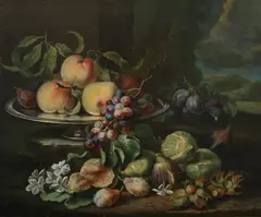 Continental School, Still Life with Peaches and Figs, STILL LIFE WITH PEACHES AND FIGS, oil on canvas
