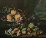 Still Life with Peaches and Figs by Continental School, STILL LIFE WITH PEACHES AND FIGS, oil on canvas, sold Sep 2010