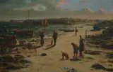 J.T Hughes, Coastal Village Scene, Oil on canvas