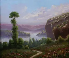 Henri Vincent-Anglade, Landscape with Path, LANDSCAPE WITH PATH, oil on panel