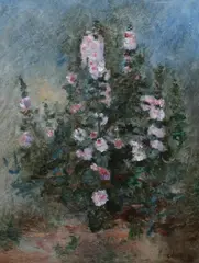 Gustave Larou, Pink Flowers, Oil on panel