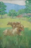 Margaret Scully Zimmele, Blue Ridge Mountain Farm with Cows, Oil on board