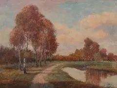 B. Major, Path Through Autumn Landscape, Oil on canvas laid on board