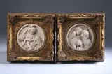 Edward William Wyon, Children at Play, High-relief carved marble plaques, signed E W Wyon