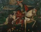 Cuzco School, Saint Martin and the Beggar, SAINT MARTIN AND THE BEGGAR, oil on canvas