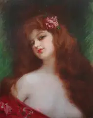 Jean Sala, Portrait of Woman with Red Hair, Oil on canvas laid on board