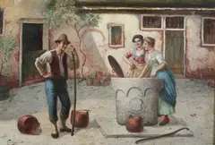 Moritz Conradi, Conversation at the Well, Oil on canvas