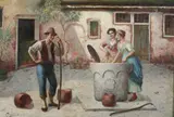 Moritz Conradi, Conversation at the Well, Oil on canvas